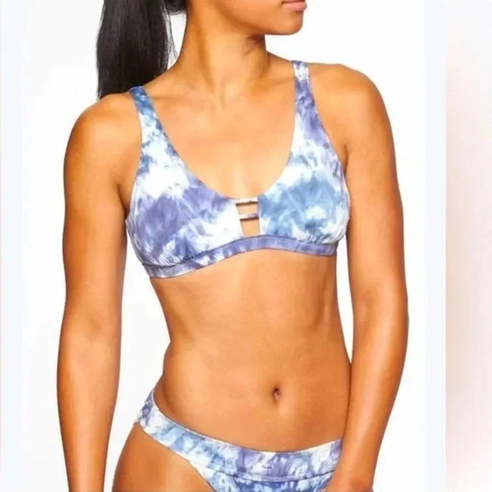 Athleta Bikini Set Tulum Ladder Tie Dye Print boho swimsuit tank top